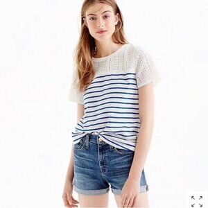 J. Crew Coastal Chic Stripe & Eyelet Tee - Nautical Summer Preppy Aesthetic XXS